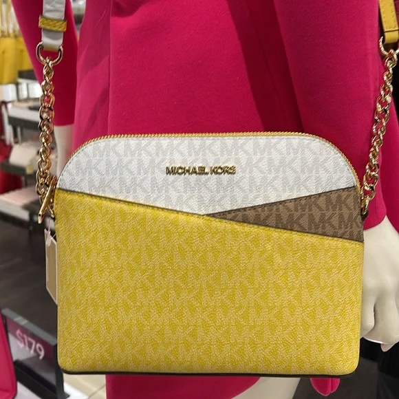 Michael Kors Jet Set Travel Medium Color-Block Signature Logo Dome Crossbody Bag - Picture 15 of 16